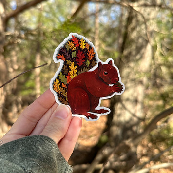 squirrel sticker with oak leaves for the tail