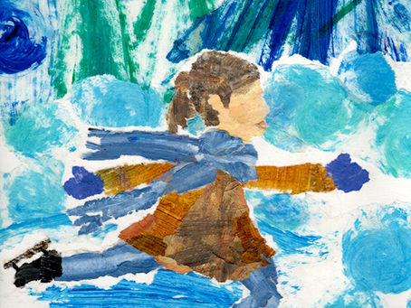 A Hand-Painted, Hand-Torn Collage Commission of their Grandson Ice Skating
