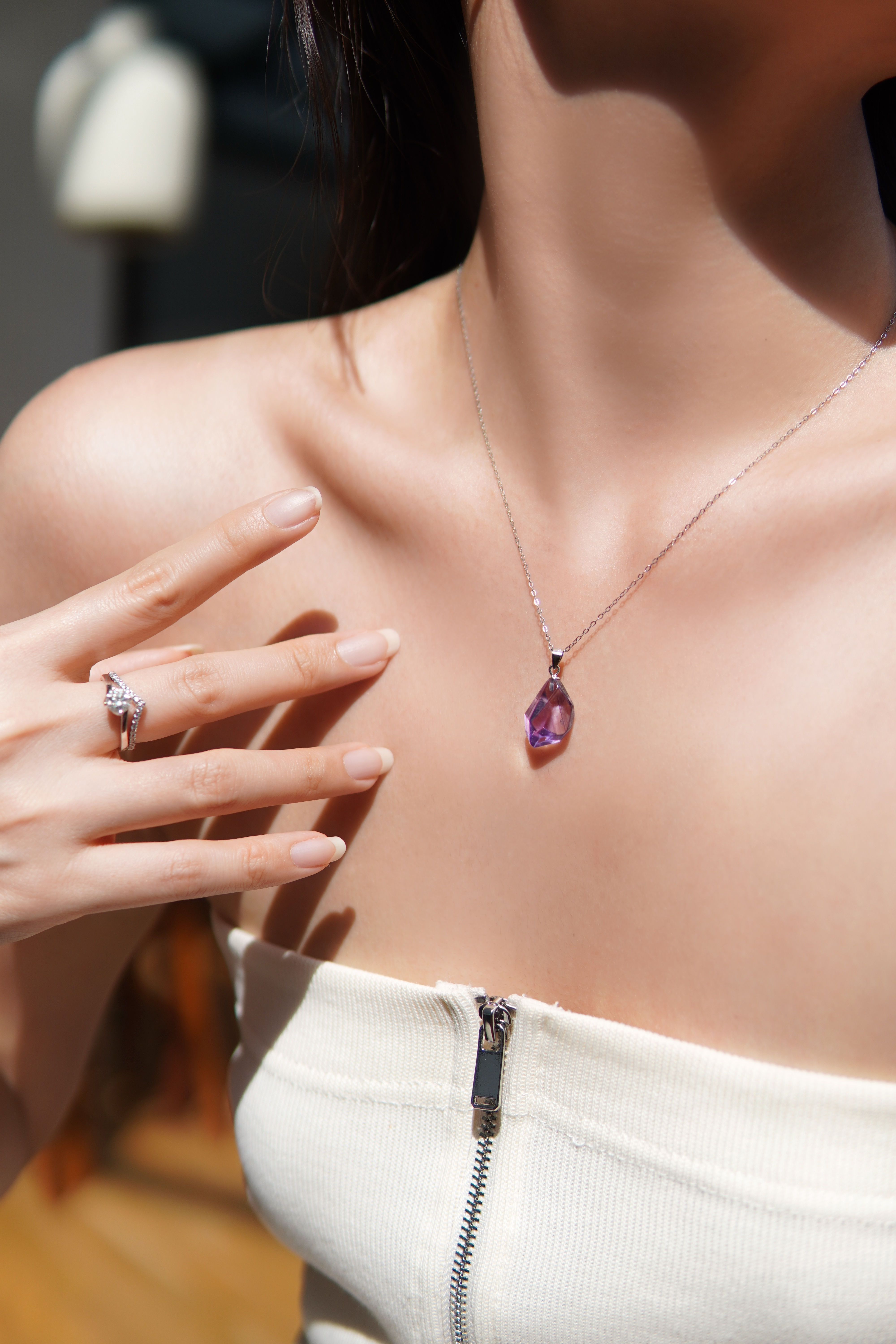 Bolivian Amethyst Freeform Pendant 玻利维亚透体紫晶随形吊坠 – The Stone of Clarity & Wisdom