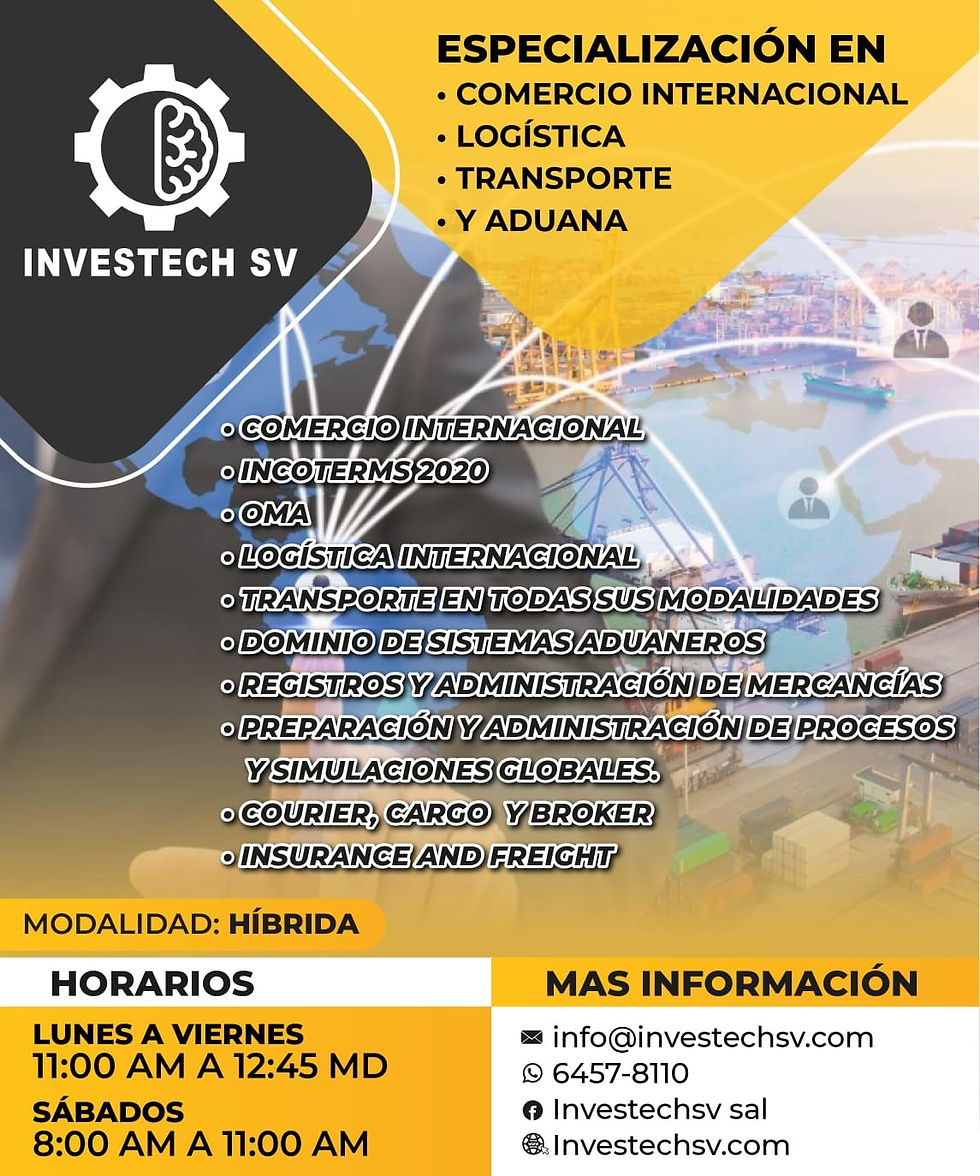 Especialización en Comercio Internacional, logística, transporte y aduana.