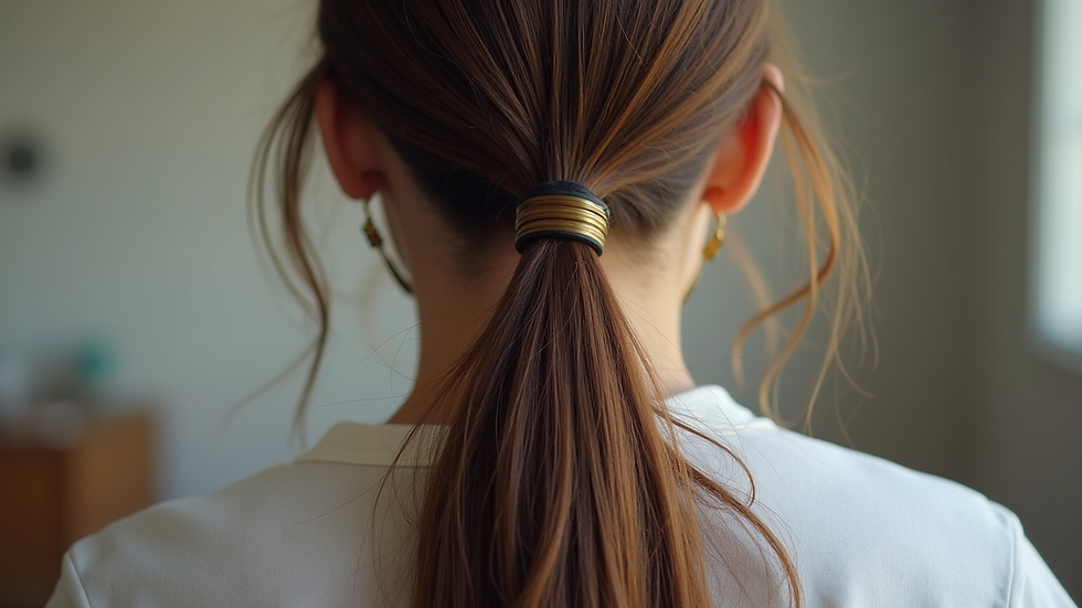 Close-up view of long hair tied in a ponytail ready for donation
