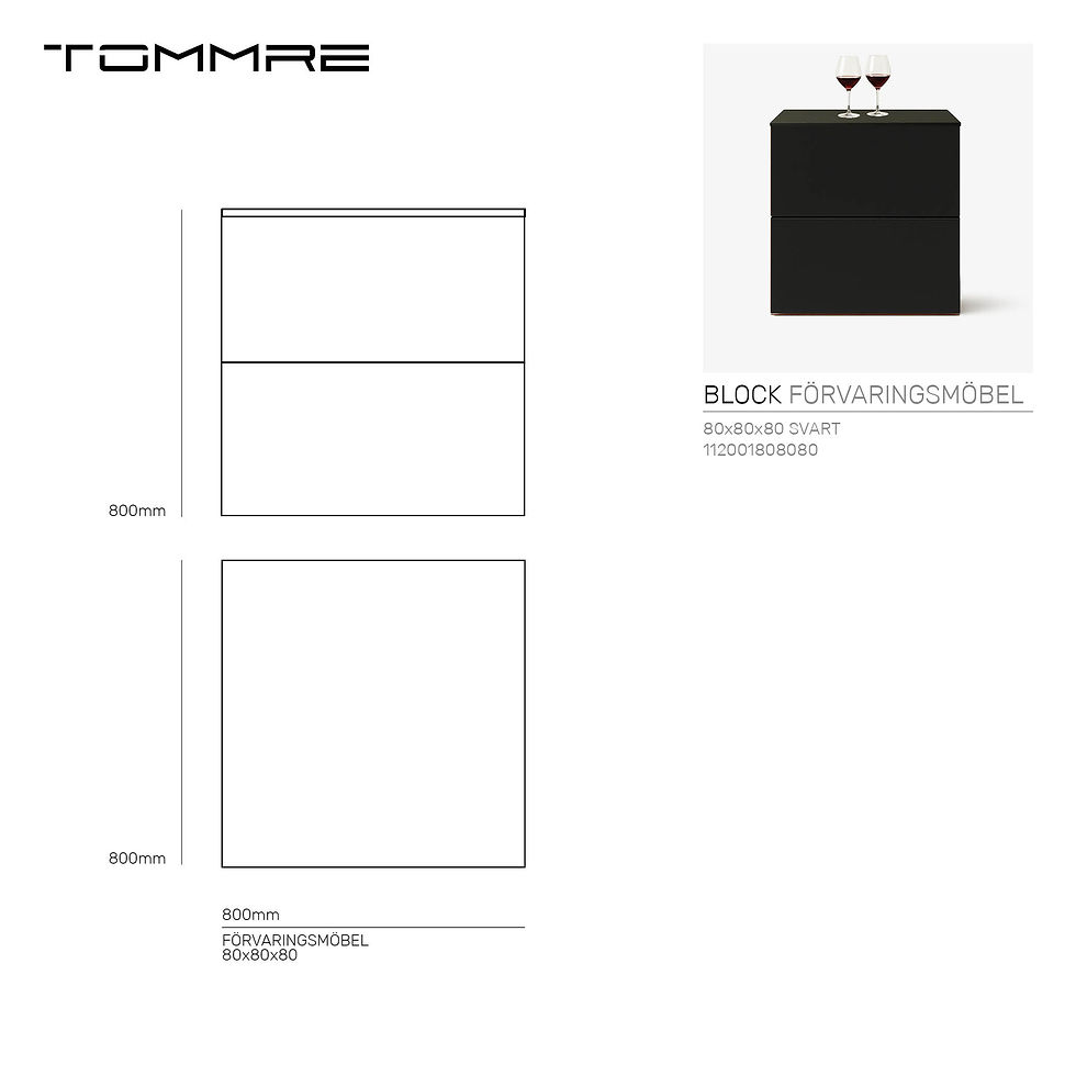 Miniatyrbild: Teknisk måttskiss för svart BLOCK förvaringsmöbel 80x80x80 – dimensioner för planering av rymlig modulär möblering