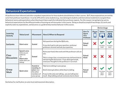 Behavioral Expectations Example. Image is a clickable link to an accessible PDF version
