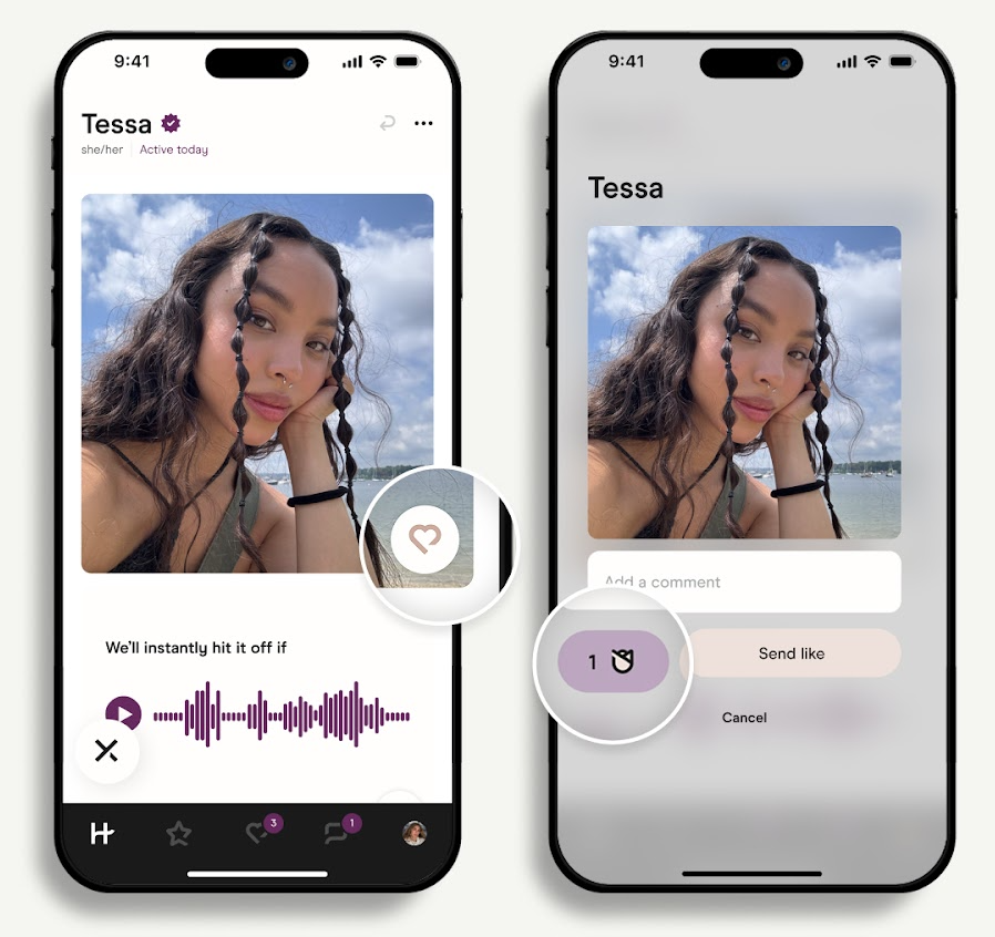 Example screen showing how to send a rose on Hinge to stand out when liking someone’s profile