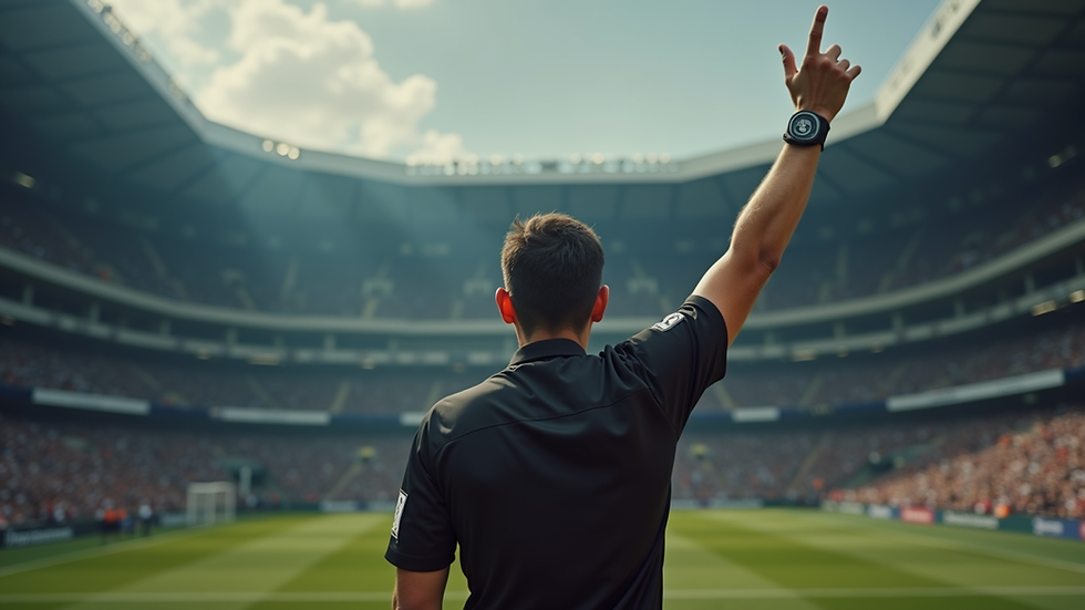 Close-up view of a referee raising a hand during a sports match