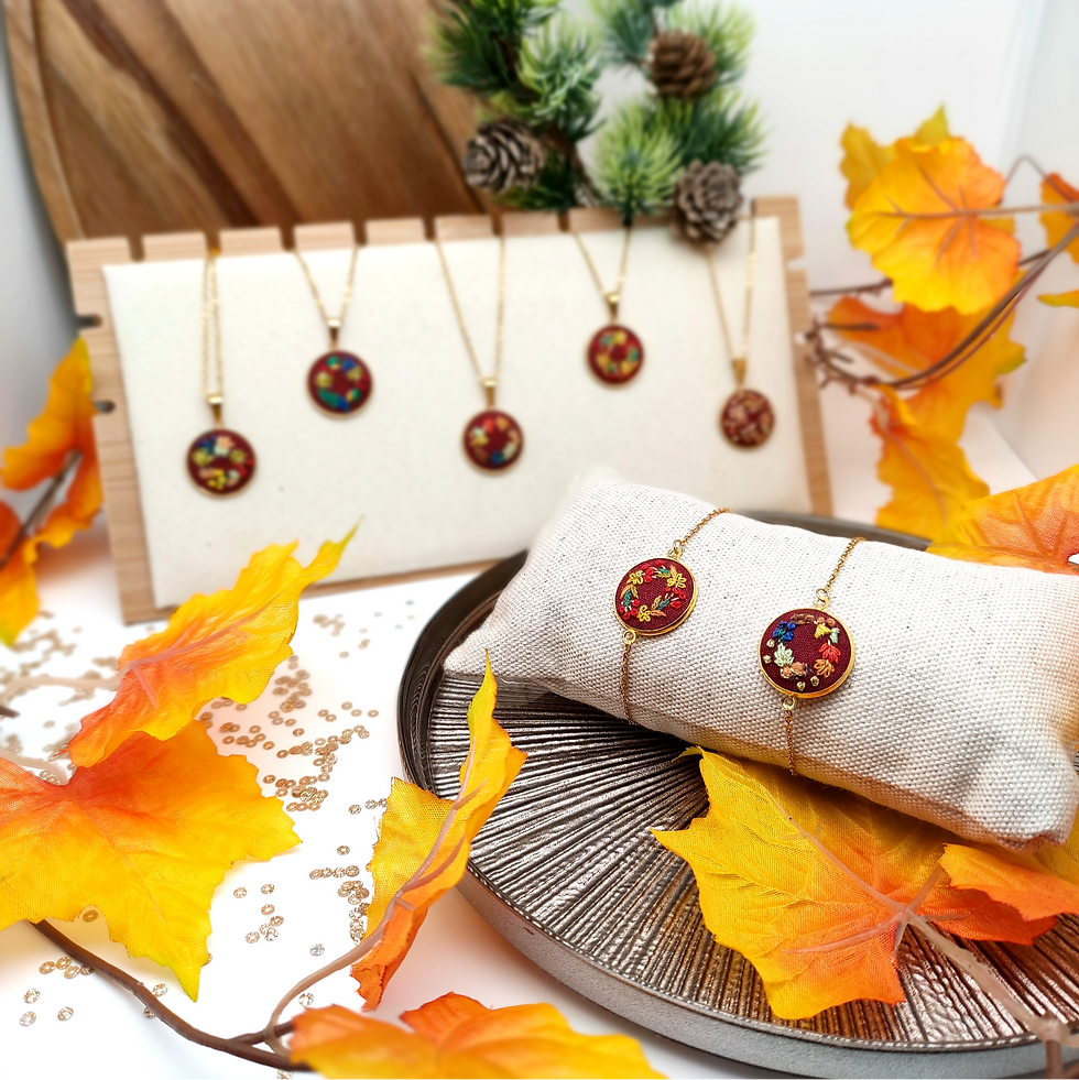 Miniature : photo de la collection de bijoux des feuilles d'automne en broderie