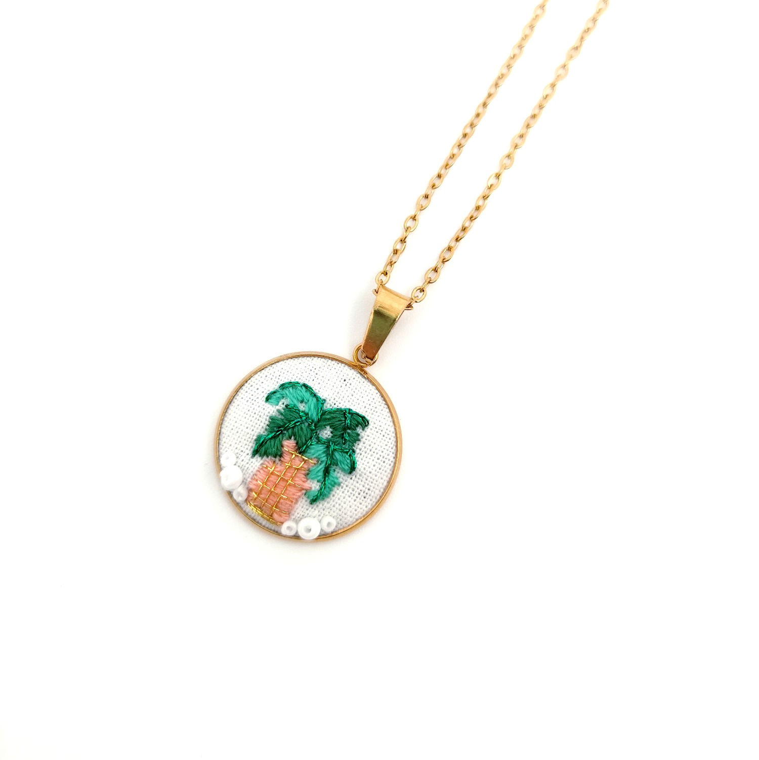 Collier Monstera en broderie