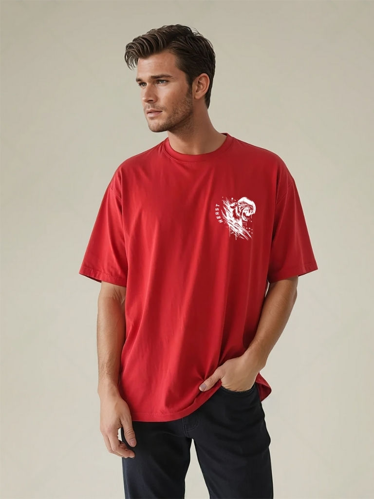 Thumbnail: Red oversized drop sholder TShirt for men