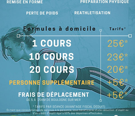 Tarifs Coaching Personnalisé grille prix cours de sport à domicile