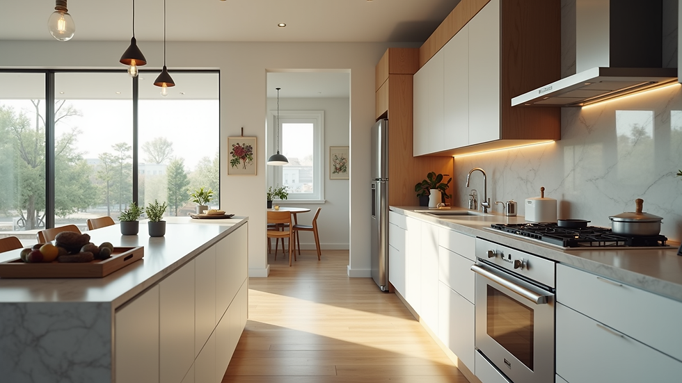 Eye-level view of a beautifully remodeled kitchen with modern appliances