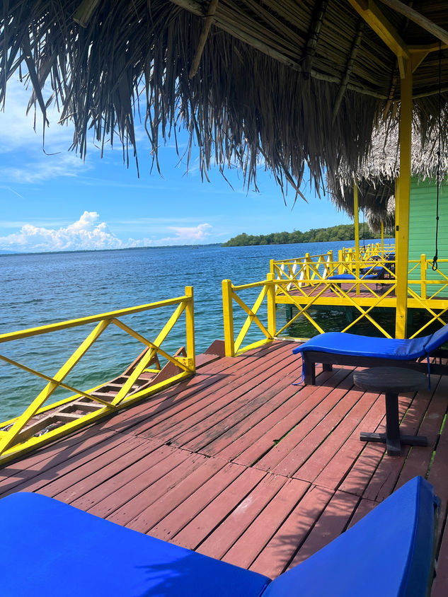 Inside view of the restaurant over-the-water in Bocas del Toro, Panama