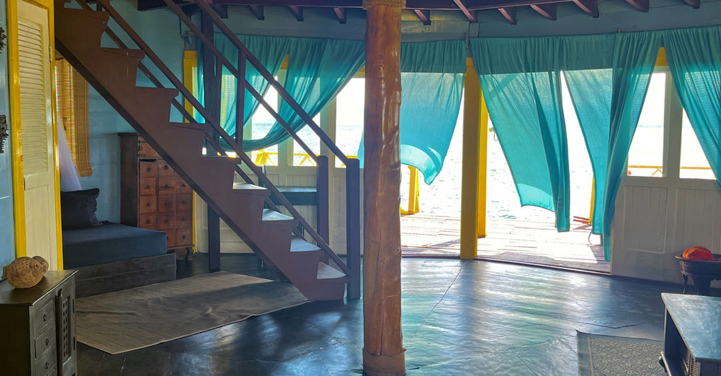 Inside view of Hotel Cabins over-the-water in Bocas del Toro, Panama
