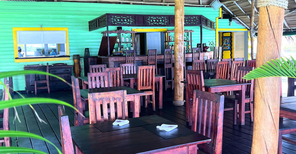 Inside view of the restaurant over-the-water in Bocas del Toro, Panama