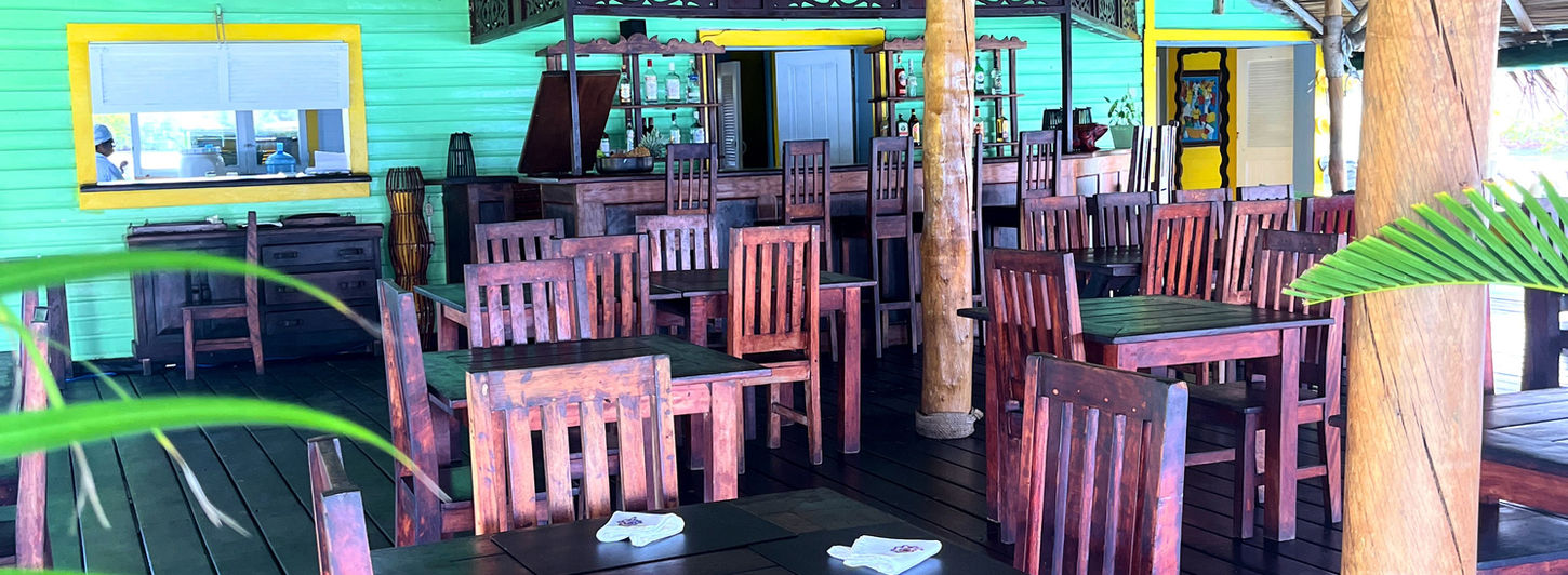 Inside view of the restaurant over-the-water in Bocas del Toro, Panama