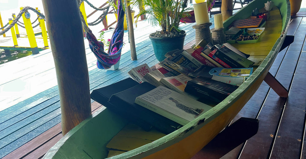 Inside view of the restaurant over-the-water in Bocas del Toro, Panama