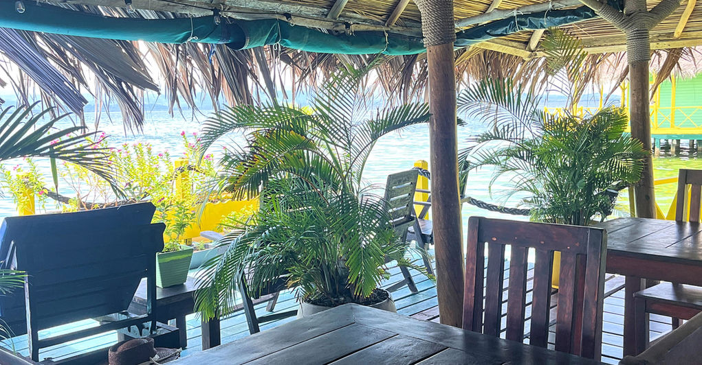 Inside view of the restaurant over-the-water in Bocas del Toro, Panama
