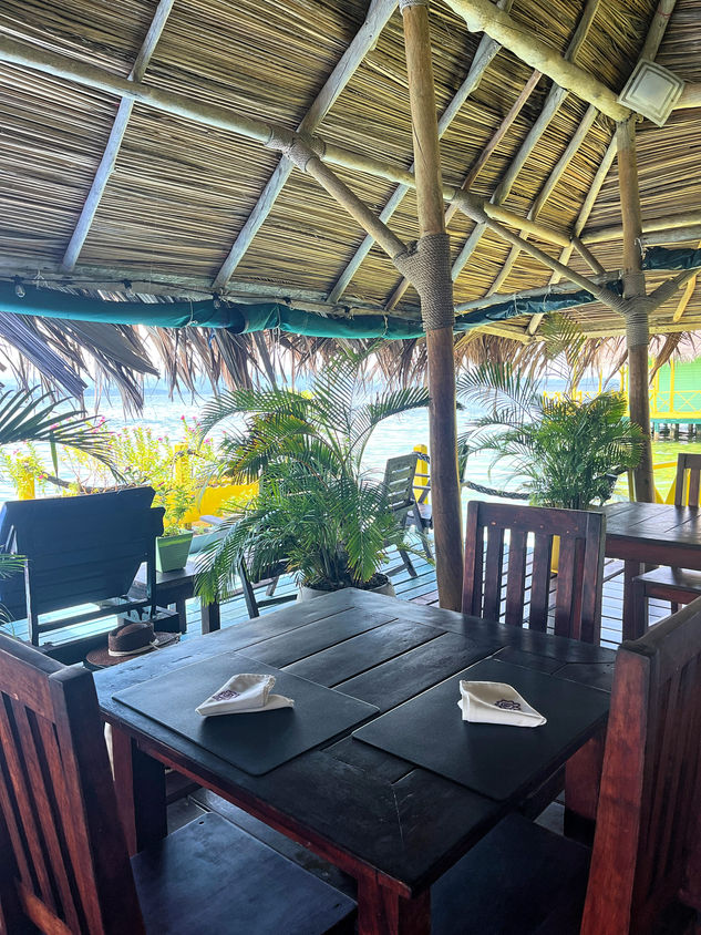 Inside view of the restaurant over-the-water in Bocas del Toro, Panama