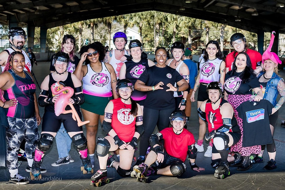A group of Tampa Roller Derby skaters and officials