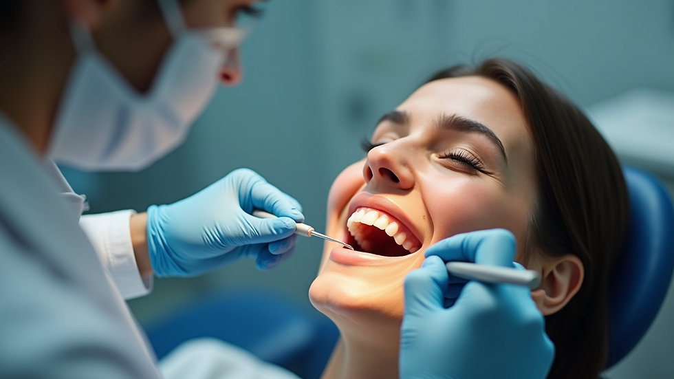 Eye-level view of a dental professional preparing a patient for teeth whitening