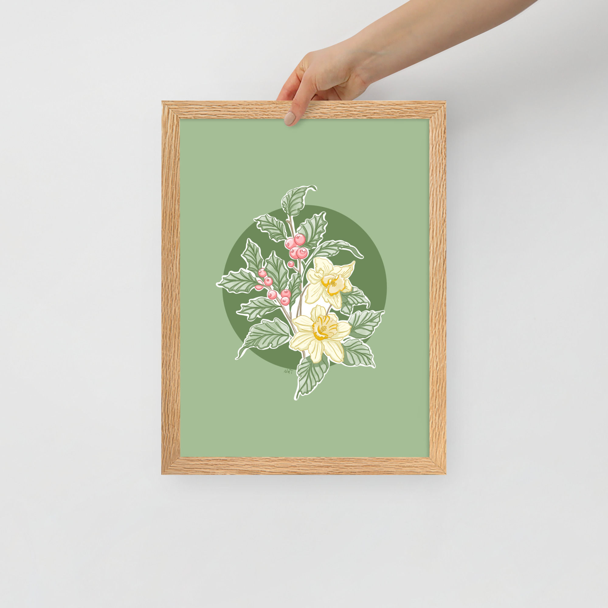 Framed December Birth Month Botanical Print
