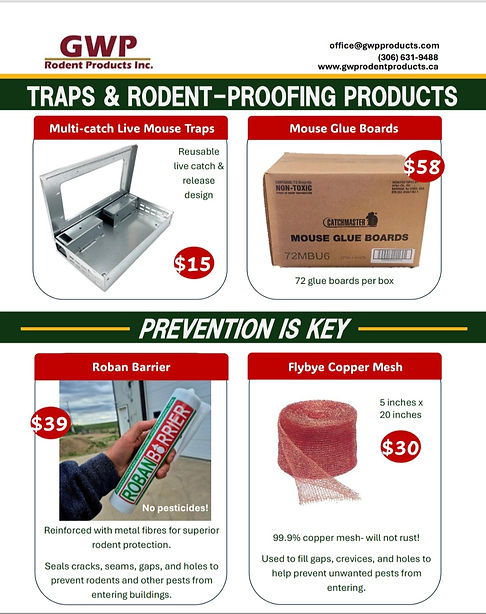 mouse live traps, gue boards, roban barrier, copper mesh