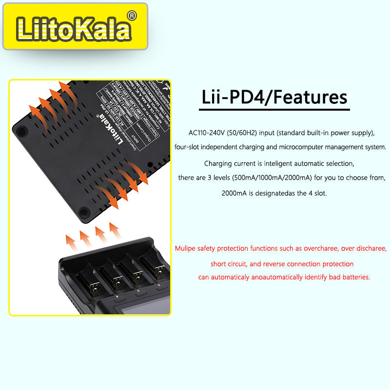 LiitoKala Lii-PD4/PD2 AC PD Charger LCD Fast Charging 4/2-Bay for 21700/18650/AA