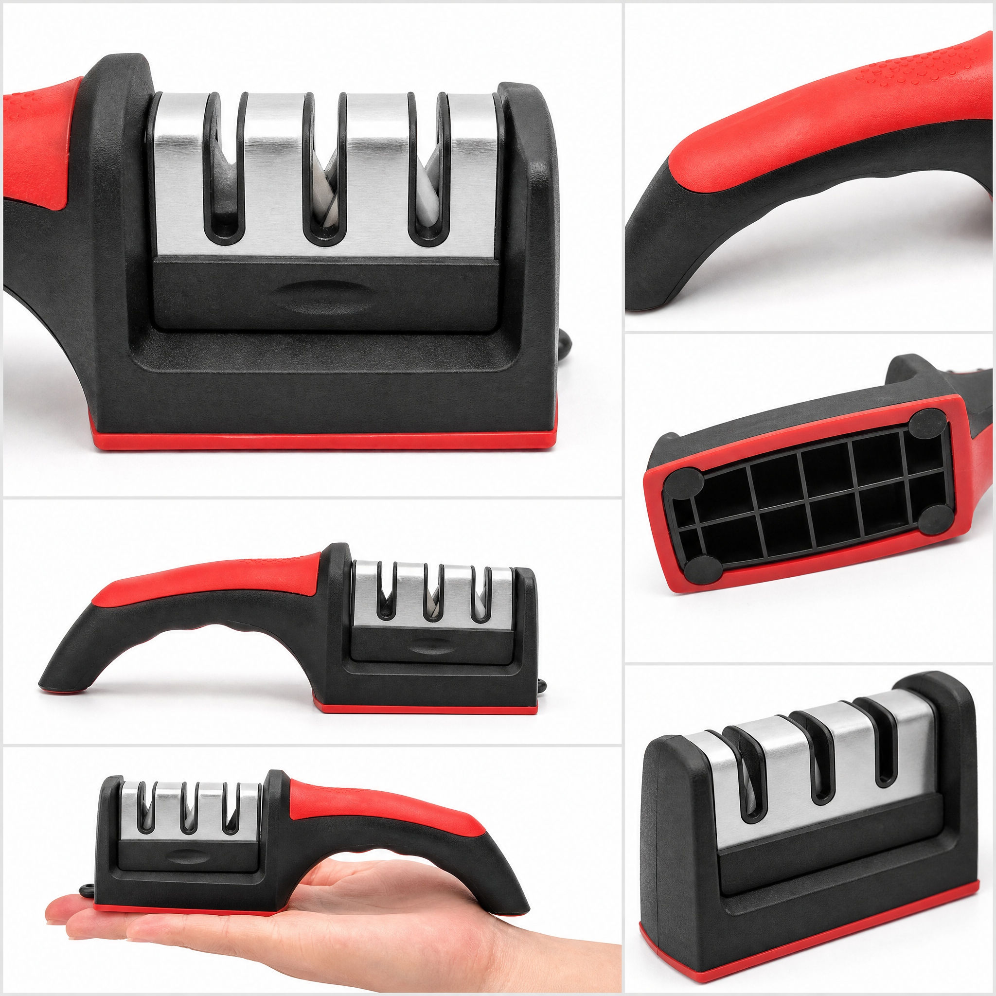 3-in-1 Knife Sharpener with 3 Tungsten Steel Stages, 21cm Sharpener for Chef & K