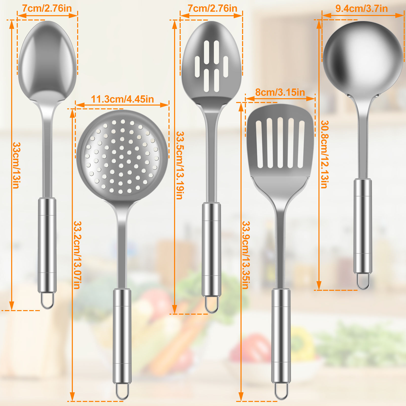 5Pcs Kitchen Cooking Utensils Set Stainless Steel Shovel Soup Spoon Spatula Uten