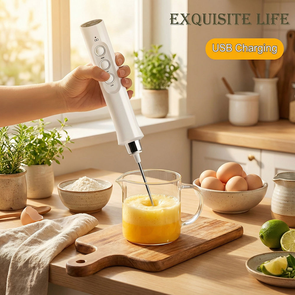 Handheld Wireless Rechargeable Electric Milk Frother 3 Speeds USB Rechargeable F