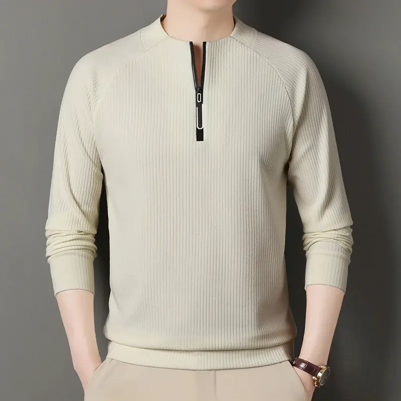 Autumn and Winter Men's Velvet Hoodie Long Sleeve Zipper T-shirt Solid Color Fas