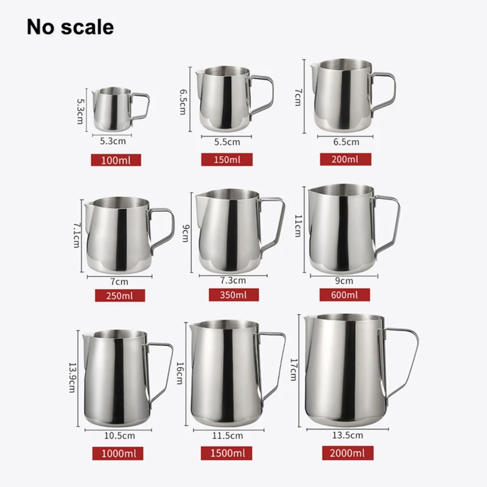 Milk Creamer Frothing Pitcher Stainless Steel, 350/600 Coffee Cup Jug Latte Espr