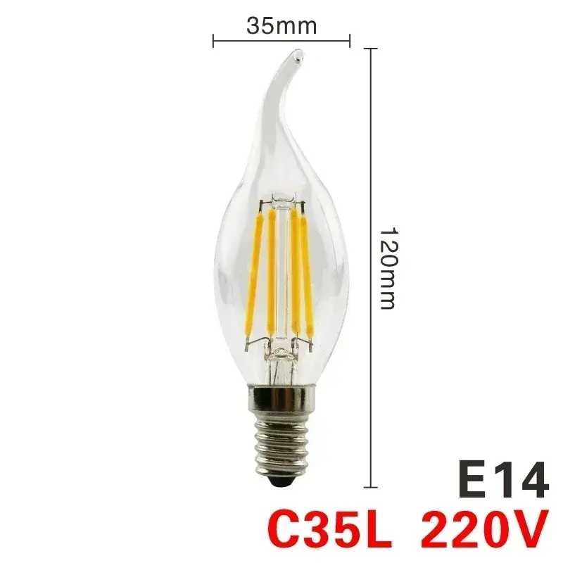 LED Retro Edison Bulb E14 E27 AC 220V 2W 4W 6W 8W Vintage Glass Lamp C35 G45 A60