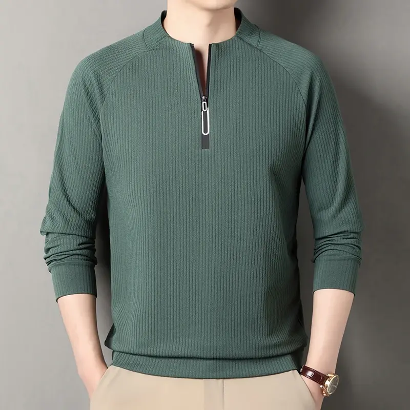 Autumn and Winter Men's Velvet Hoodie Long Sleeve Zipper T-shirt Solid Color Fas