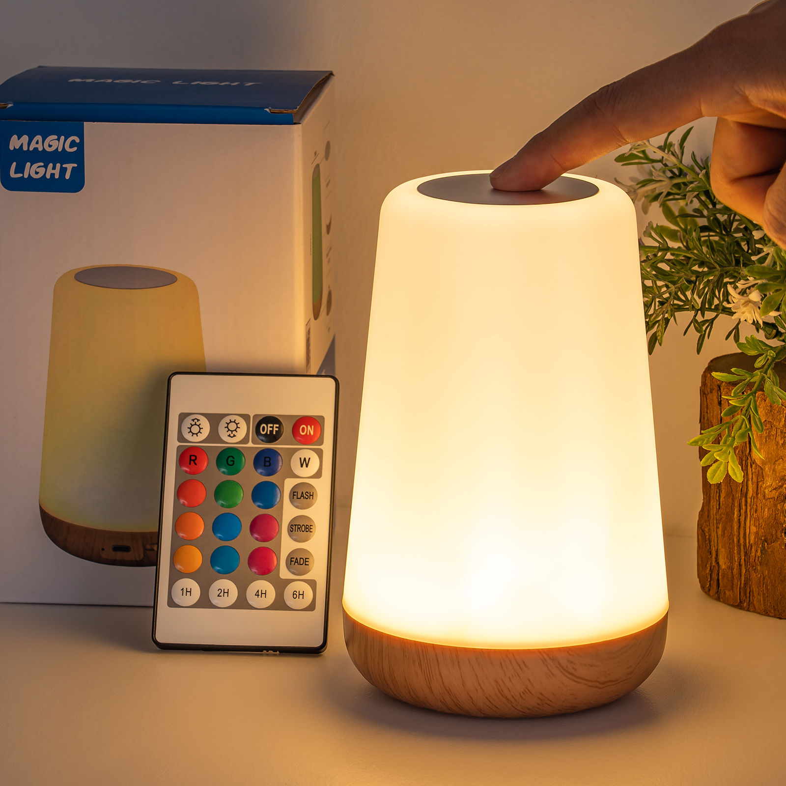 13 RGB Color Changing Portable Bedside Lamp Dimmable Remote Control USB Recharge