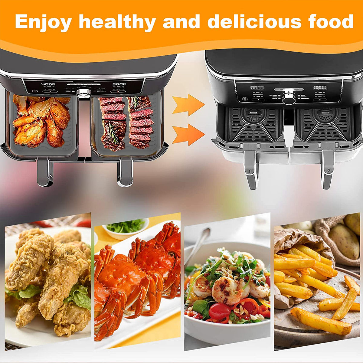 Silicone Air Fryer Liner for Ninja Dual Air Fryer Accessories Reusable Silicone