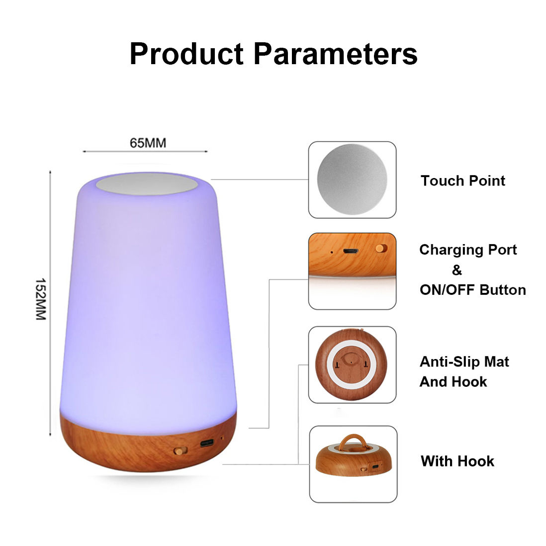 13 RGB Color Changing Portable Bedside Lamp Dimmable Remote Control USB Recharge