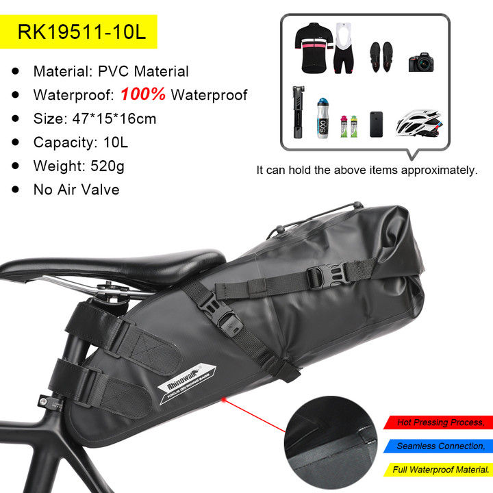 Rhinowalk Bike Saddle Bag Waterproof 13l Large Capacity Foldable