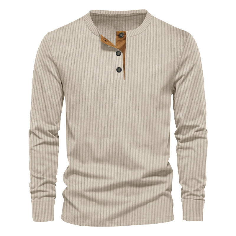 Spring and Autumn New Men's Long Sleeve T-shirt Corduroy Retro Casual Men's Clot