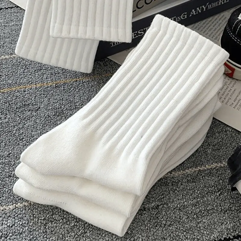 5 Pairs of Autumn and Winter Man Mid Length Socks, White Anti Odor, Sweat Absorb