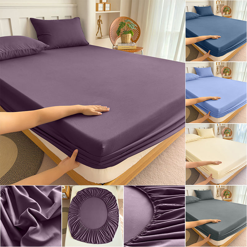 90/120/150/180x200 Fitted Bed Sheet With Elastic Band Solid Color Mattress Cover