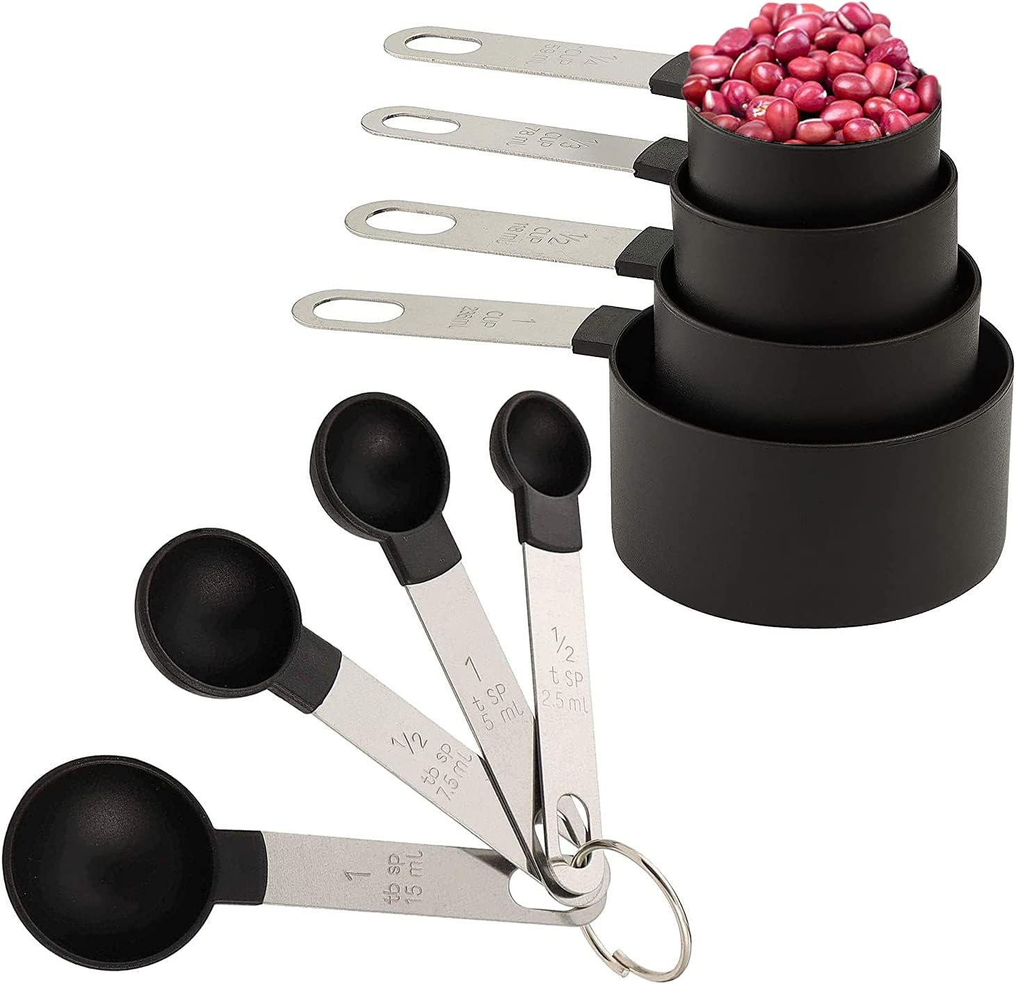 8pcs Measuring Cups & Spoons Set,Stackable Nesting Measure Cups with Stainless S
