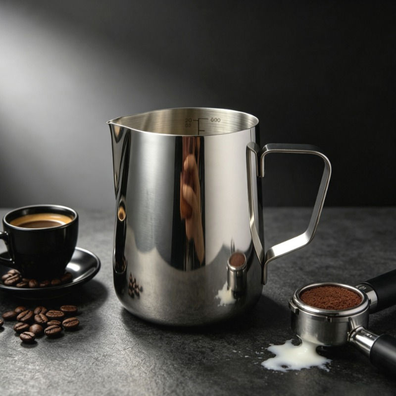 Milk Frothing Pitcher,Stainless Steel Steaming Pitcher Milk Frother Cup for Espr