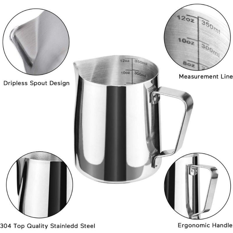 Milk Frothing Pitcher,Stainless Steel Steaming Pitcher Milk Frother Cup for Espr