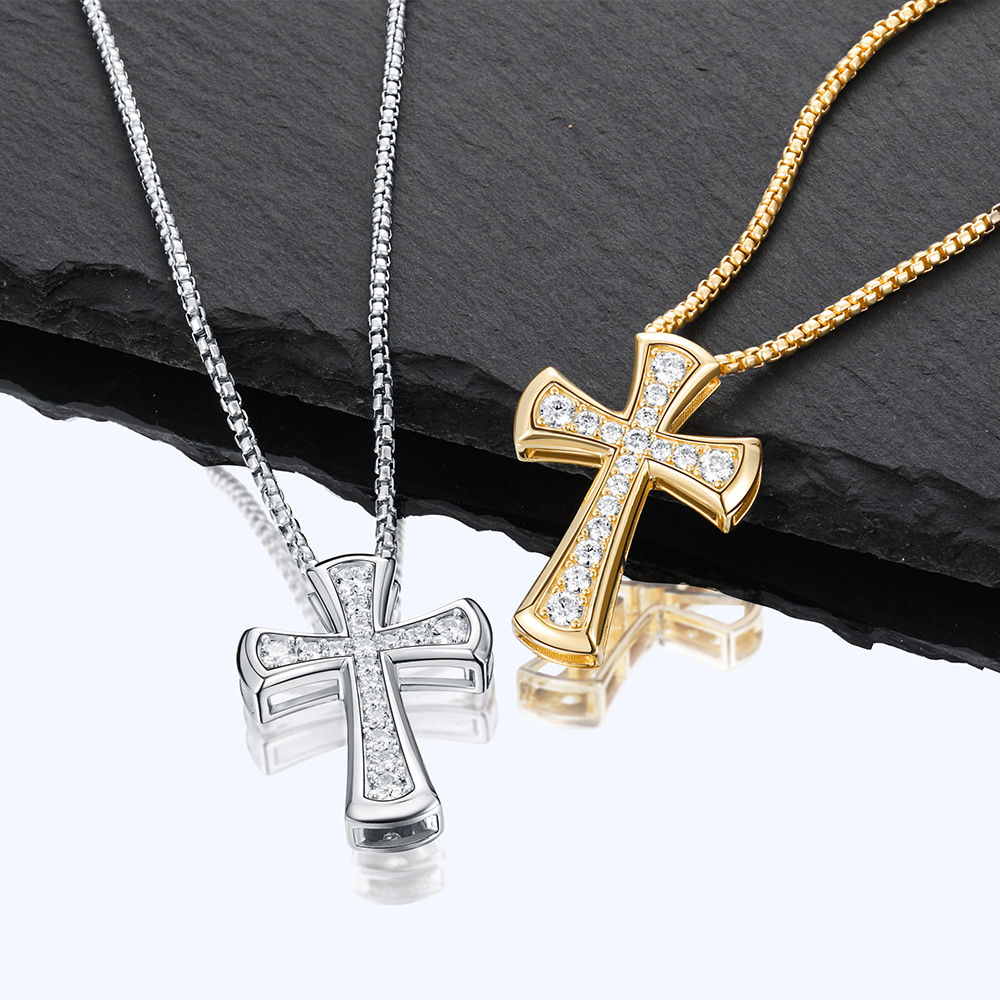 APIR 25mm Cross Moissanite Necklace for Women Man Religious Pendant 925 Sterling