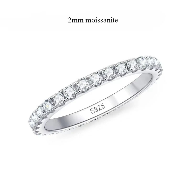 2/3mm All Moissanite Rings for Women Man Wedding Eternity Band 925 Sterling Silv