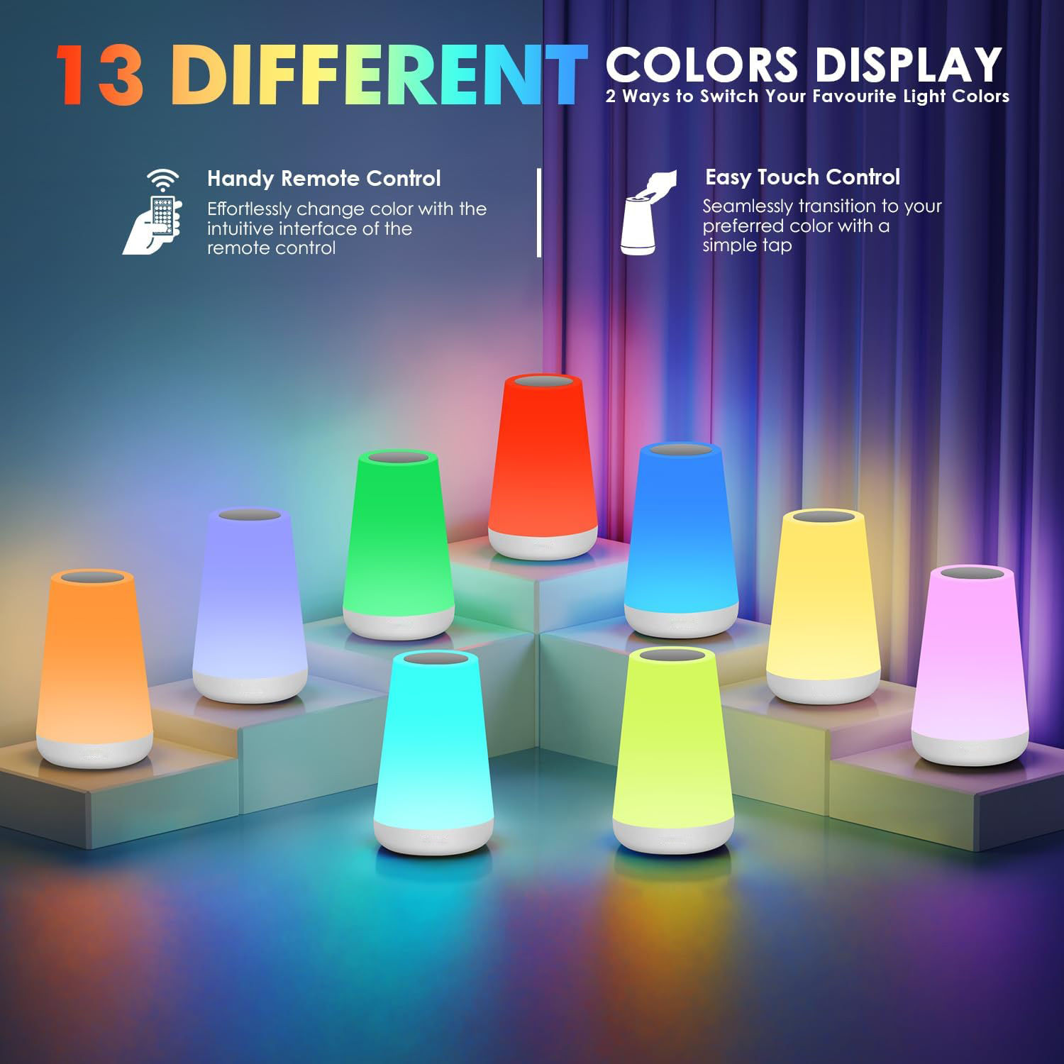 LED 13 Color Changing Night Light Remote Control Touch USB Rechargeable RGB Nigh