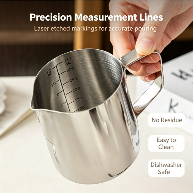 Milk Frothing Pitcher,Stainless Steel Steaming Pitcher Milk Frother Cup for Espr