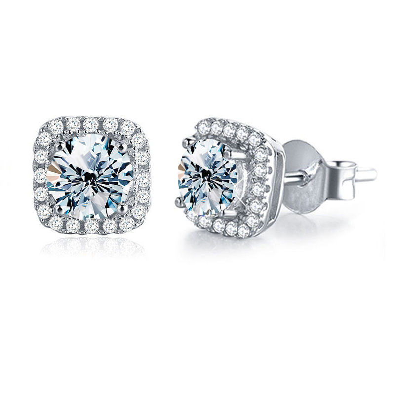 Real Moissanite Square Stud Earrings 0.5ct 1ct D Color VVS1 Pure 925 Sterling Si