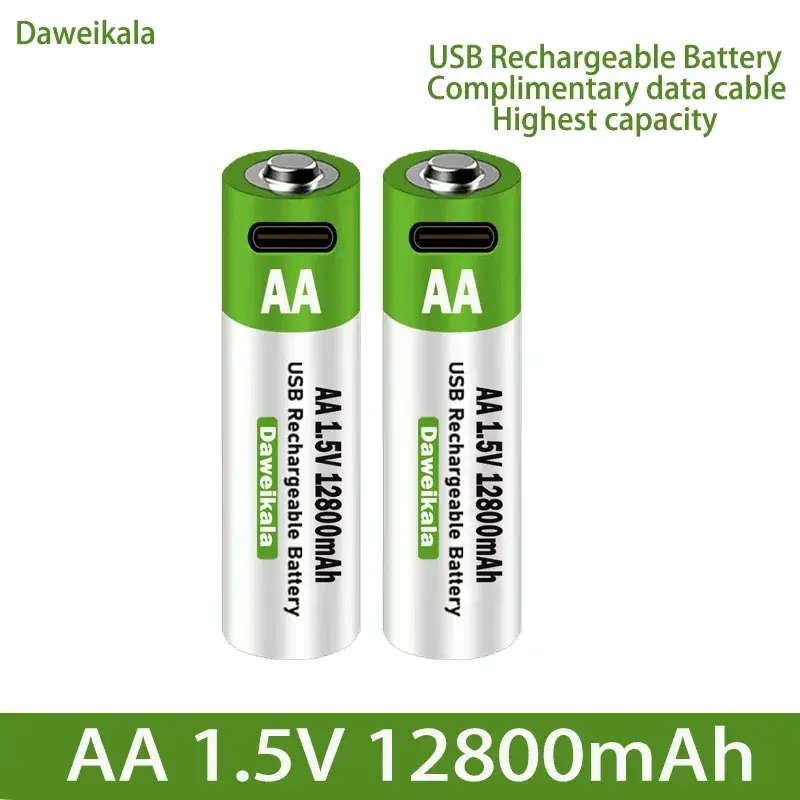 AA USB Rechargeable Lithium Ion Battery 1.5V AA 12800mah Power Bank Lifepo4 Batt