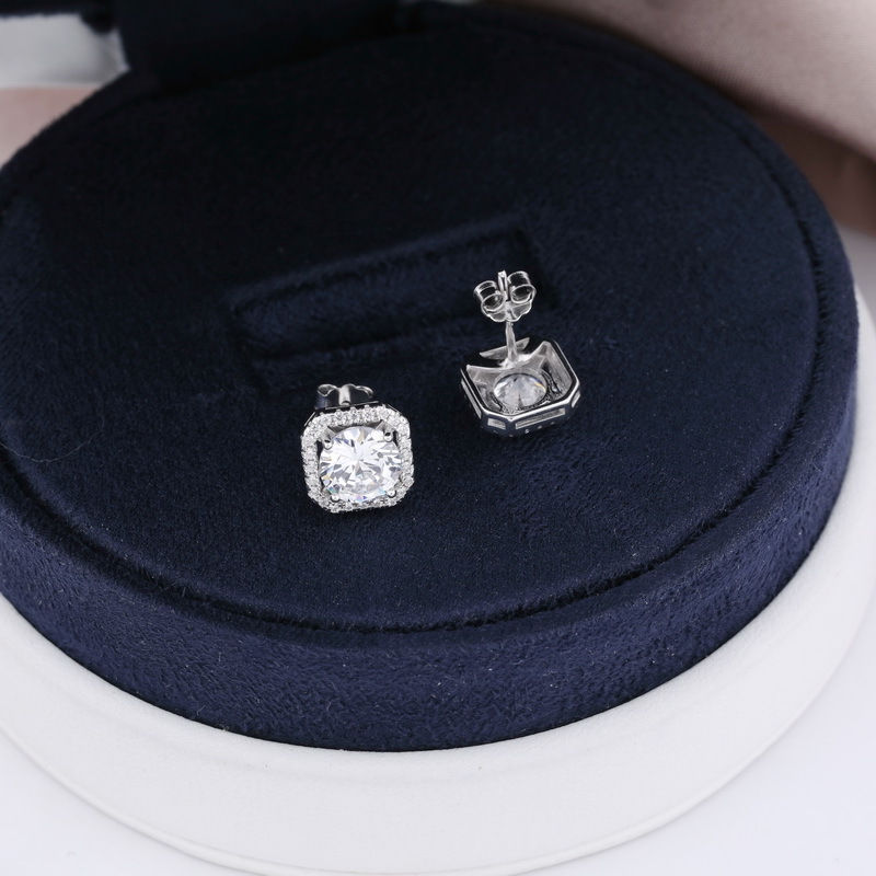 Real Moissanite Square Stud Earrings 0.5ct 1ct D Color VVS1 Pure 925 Sterling Si